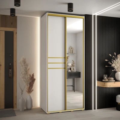 Šatní skříň YVONA 11 - 120/45 cm, bílá / zlatá