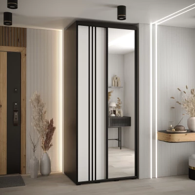 Šatní skříň YVONA 7 - 100/60 cm, černá / bílá / černá