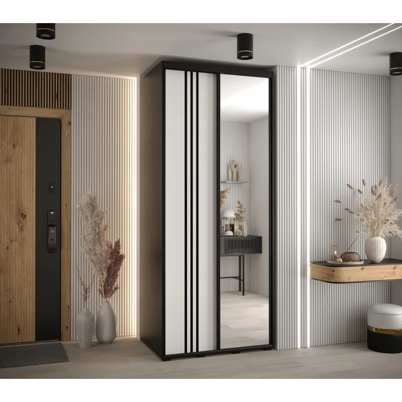 Šatní skříň YVONA 7 - 100/60 cm, černá / bílá / černá