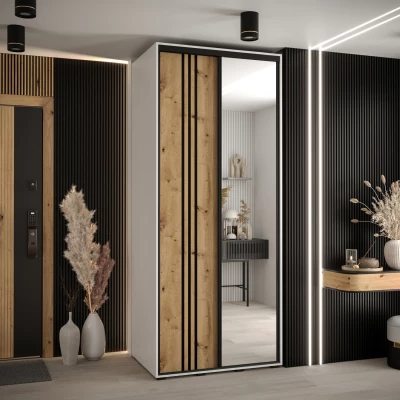 Šatní skříň YVONA 7 - 100/60 cm, bílá / dub artisan / černá