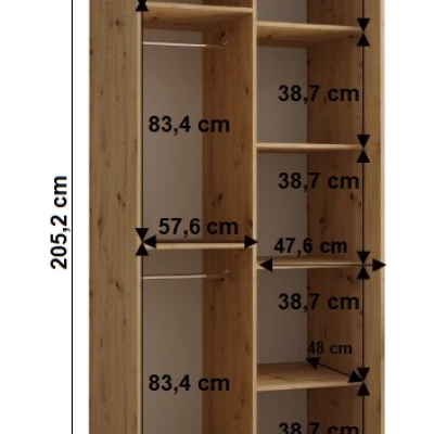 Šatní skříň YVONA 7 - 110/60 cm, černá / dub artisan / černá