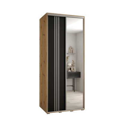 Šatní skříň YVONA 7 - 120/60 cm, dub artisan / černá / stříbrná
