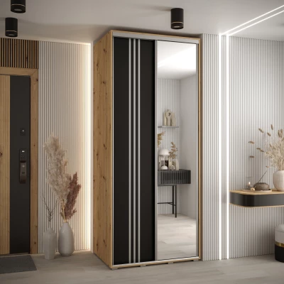 Šatní skříň YVONA 7 - 120/60 cm, dub artisan / černá / stříbrná