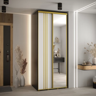 Šatní skříň YVONA 7 - 120/60 cm, černá / bílá / zlatá