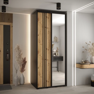 Šatní skříň YVONA 7 - 120/60 cm, černá / dub artisan / černá