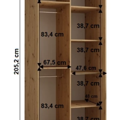 Šatní skříň YVONA 7 - 120/60 cm, bílá / dub artisan / černá