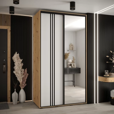 Šatní skříň YVONA 7 - 130/60 cm, dub artisan / bílá / černá