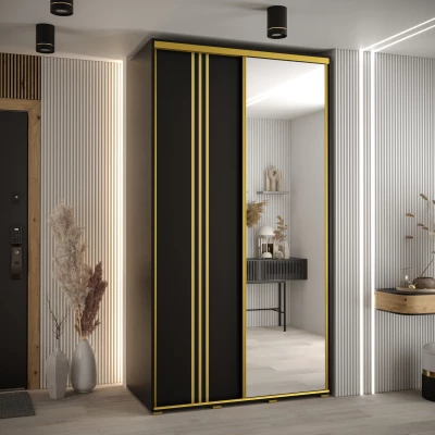 Šatní skříň YVONA 7 - 130/60 cm, černá / zlatá