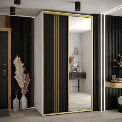 Šatní skříň YVONA 7 - 130/60 cm, bílá / černá / zlatá