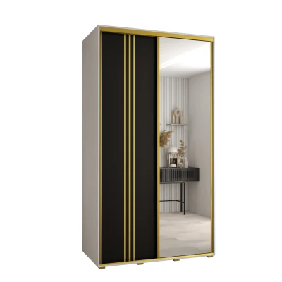 Šatní skříň YVONA 7 - 130/60 cm, bílá / černá / zlatá