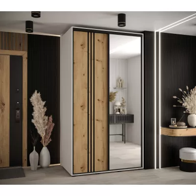 Šatní skříň YVONA 7 - 130/60 cm, bílá / dub artisan / černá