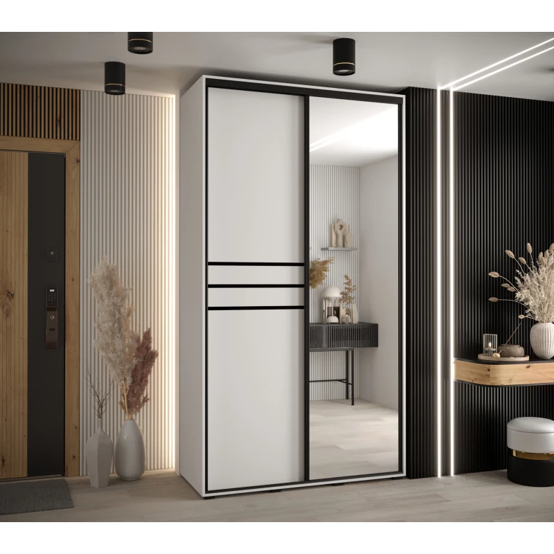 Šatní skříň YVONA 11 - 130/45 cm, bílá / černá