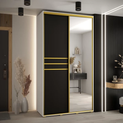 Šatní skříň YVONA 11 - 130/45 cm, bílá / černá / zlatá