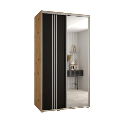 Šatní skříň YVONA 7 - 140/60 cm, dub artisan / černá / stříbrná