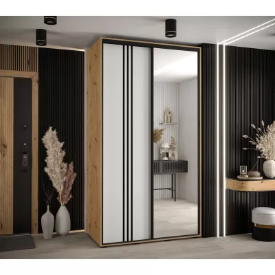 Šatní skříň YVONA 7 - 140/60 cm, dub artisan / bílá / černá