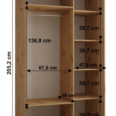 Šatní skříň YVONA 7 - 140/60 cm, dub artisan / černá / černá