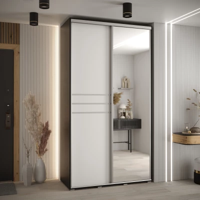 Šatní skříň YVONA 11 - 130/45 cm, černá / bílá / stříbrná