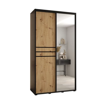 Šatní skříň YVONA 11 - 130/45 cm, černá / dub artisan / černá