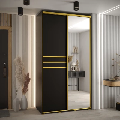 Šatní skříň YVONA 11 - 130/45 cm, černá / zlatá