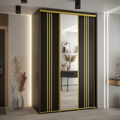 Šatní skříň YVONA 7 - 150/60 cm, černá / zlatá