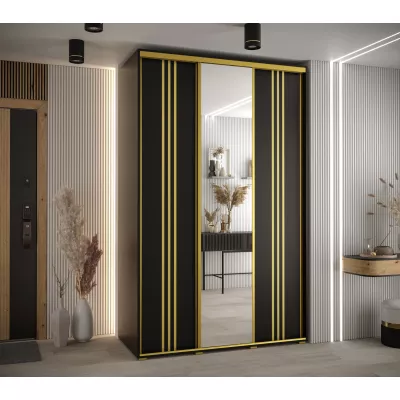 Šatní skříň YVONA 7 - 150/60 cm, černá / zlatá
