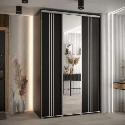 Šatní skříň YVONA 7 - 150/60 cm, černá / stříbrná