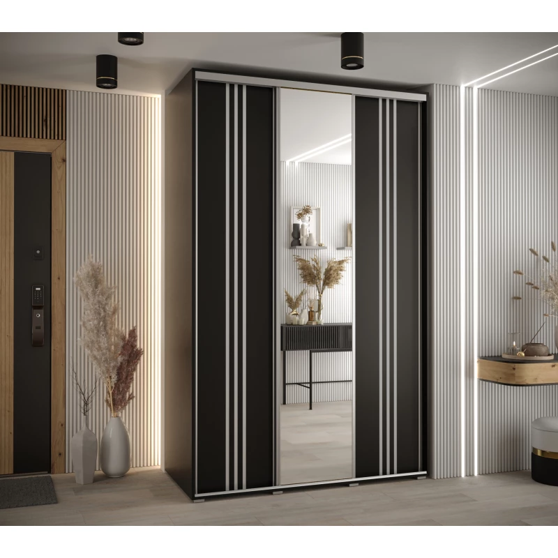 Šatní skříň YVONA 7 - 150/60 cm, černá / stříbrná