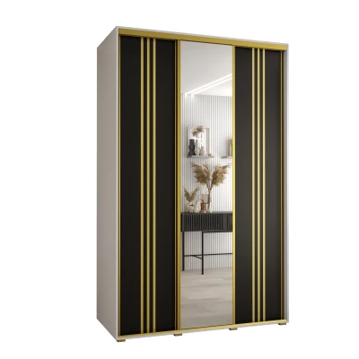 Šatní skříň YVONA 7 - 150/60 cm, bílá / černá / zlatá