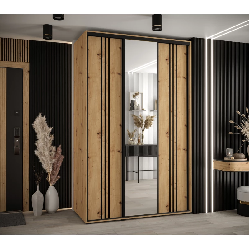 Šatní skříň YVONA 7 - 160/60 cm, dub artisan / černá