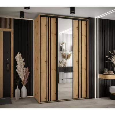 Šatní skříň YVONA 7 - 160/60 cm, dub artisan / černá