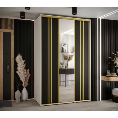 Šatní skříň YVONA 7 - 160/60 cm, bílá / černá / zlatá