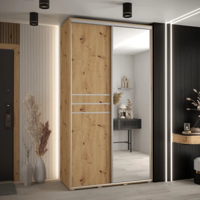 Šatní skříň YVONA 11 - 130/45 cm, dub artisan / stříbrná