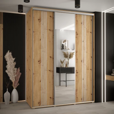 Šatní skříň YVONA 7 - 170/60 cm, dub artisan / stříbrná