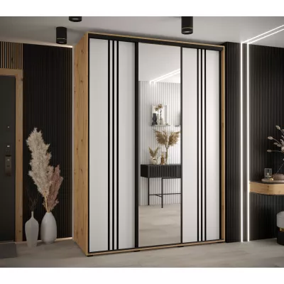 Šatní skříň YVONA 7 - 170/60 cm, dub artisan / bílá / černá