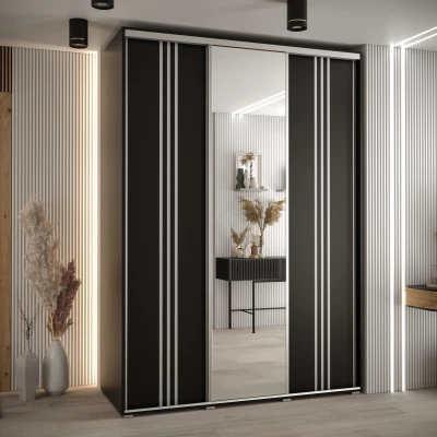 Šatní skříň YVONA 7 - 170/60 cm, černá / stříbrná