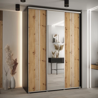 Šatní skříň YVONA 7 - 170/60 cm, černá / dub artisan / stříbrná