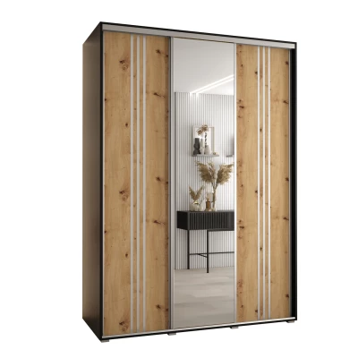 Šatní skříň YVONA 7 - 170/60 cm, černá / dub artisan / stříbrná