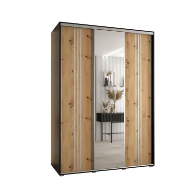 Šatní skříň YVONA 7 - 170/60 cm, černá / dub artisan / stříbrná
