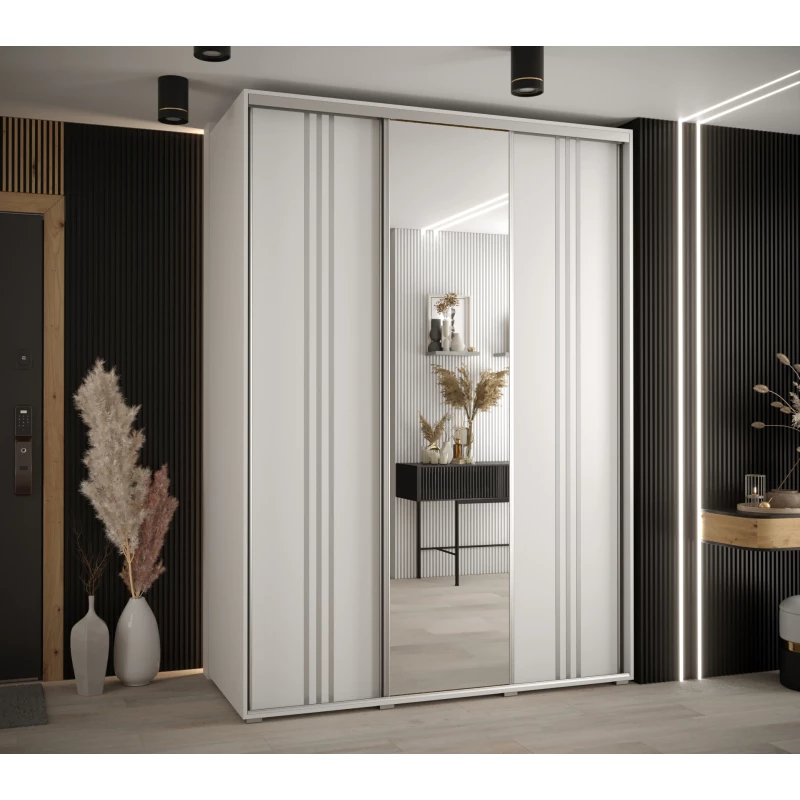 Šatní skříň YVONA 7 - 170/60 cm, bílá / stříbrná