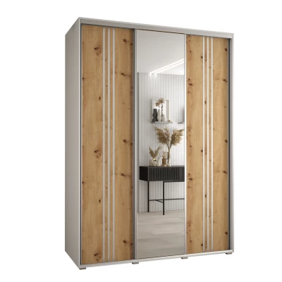 Šatní skříň YVONA 7 - 170/60 cm, bílá / dub artisan / stříbrná