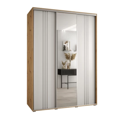 Šatní skříň YVONA 7 - 180/60 cm, dub artisan / bílá / stříbrná