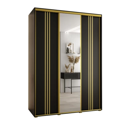 Šatní skříň YVONA 7 - 180/60 cm, černá / zlatá
