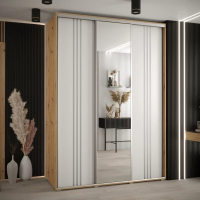 Šatní skříň YVONA 7 - 180/60 cm, dub artisan / bílá / stříbrná