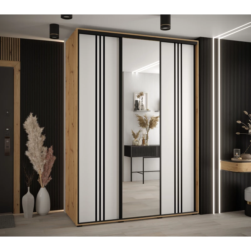 Šatní skříň YVONA 7 - 180/60 cm, dub artisan / bílá / černá