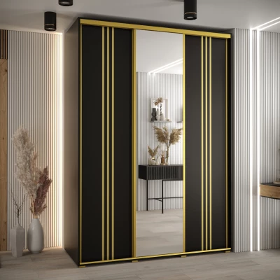 Šatní skříň YVONA 7 - 180/60 cm, černá / zlatá