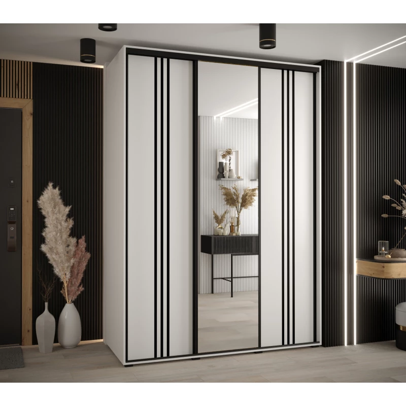 Šatní skříň YVONA 7 - 180/60 cm, bílá / černá