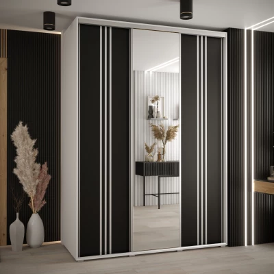 Šatní skříň YVONA 7 - 180/60 cm, bílá / černá / stříbrná