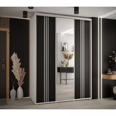 Šatní skříň YVONA 7 - 180/60 cm, bílá / černá / stříbrná