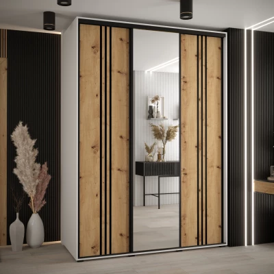 Šatní skříň YVONA 7 - 180/60 cm, bílá / dub artisan / černá