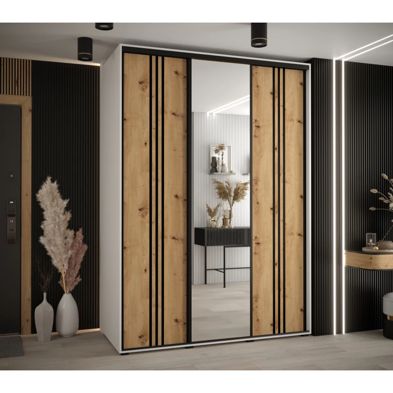 Šatní skříň YVONA 7 - 180/60 cm, bílá / dub artisan / černá